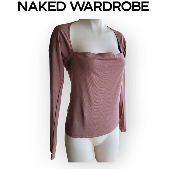 Naked Wardrobe XL Tan Square Neck Ribbed Top - Picture 1 of 8